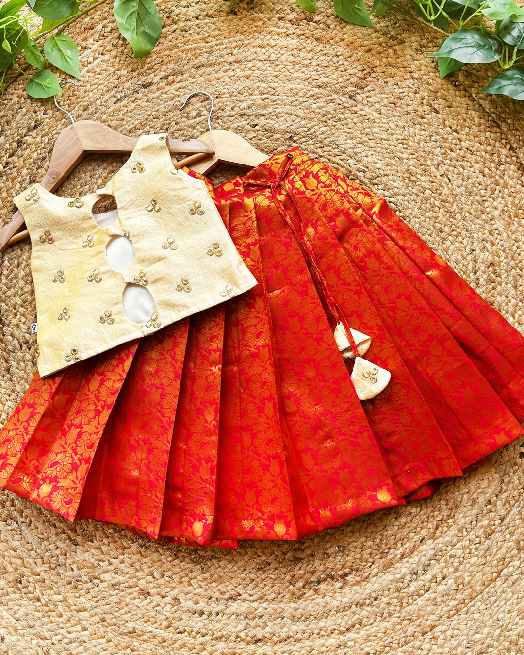 Sandal red combo baby girls birthday dress, traditional lehenga choli, kids festive wear, handwork baby girl outfit