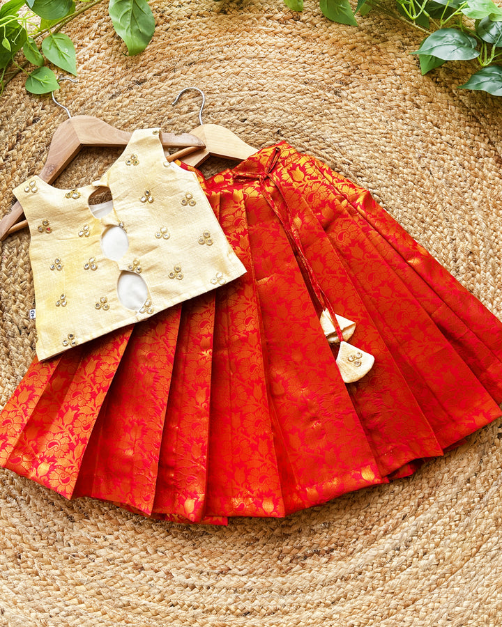 Sandal red combo baby girls birthday dress, traditional lehenga choli, kids festive wear, handwork baby girl outfit