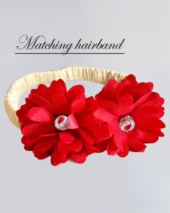 Sandal Red Combo Partywear Flower Frock for Baby Girl Birthday Dress

