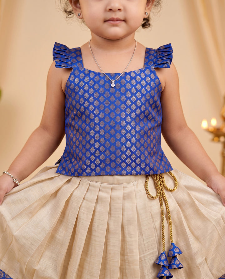 Sandal royal blue traditional Kerala kasavu lehenga choli for baby girl – Stanwells Kids