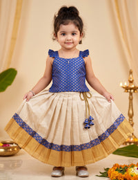 Sandal Royal Blue Traditional Kerala Kasavu Lehenga Choli for Baby Girl – Stanwells Kids