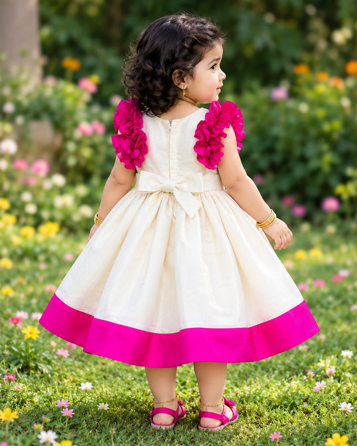 Sandal Shade Lotus Print Frock – Full Length View – Stanwells Kids