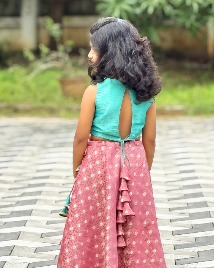 Sea Green Blush Pink Baby Girls Birthday Dress, Silk Handwork Premium Lehenga Choli, Party Wear Dress for Baby Girl