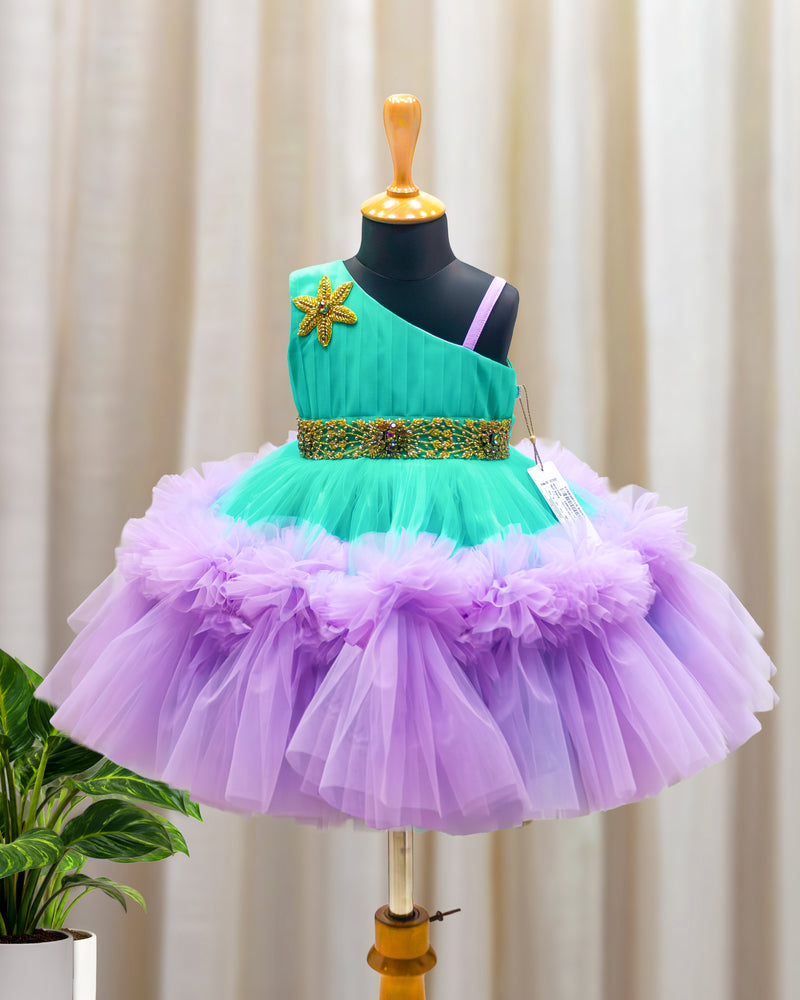 Sea Green & Lilac Shade Pleated Partywear Ruffles Frock for Baby Girl – Stanwells Kids