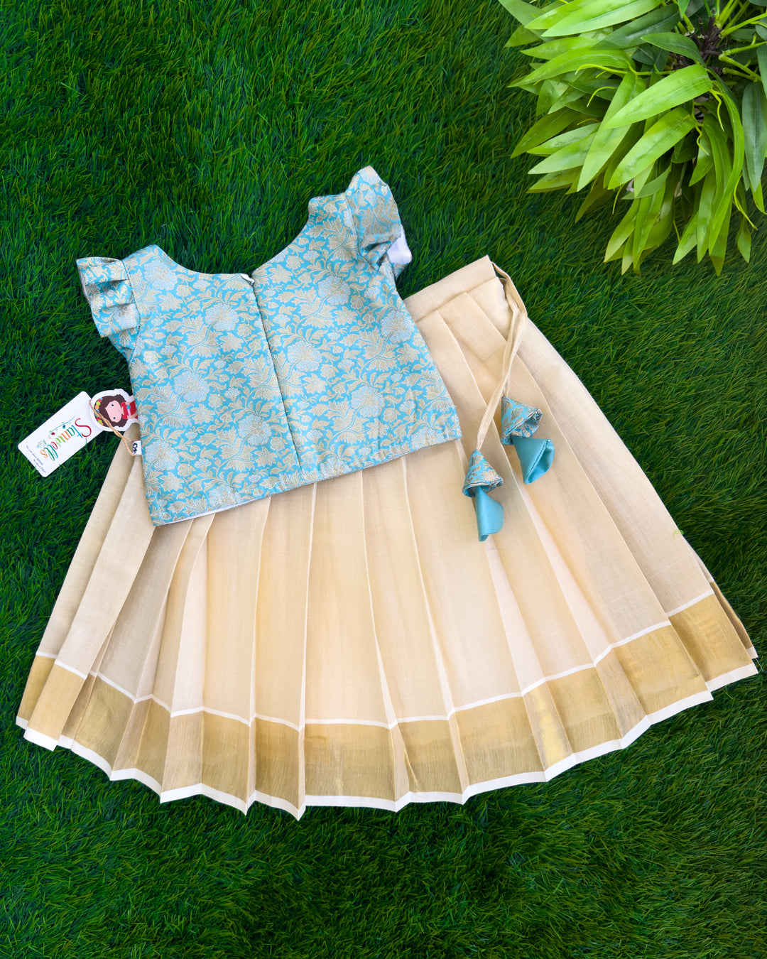 Traditional sky blue Onam special lehenga for baby girl 3 months to 7 years – Stanwells Kids