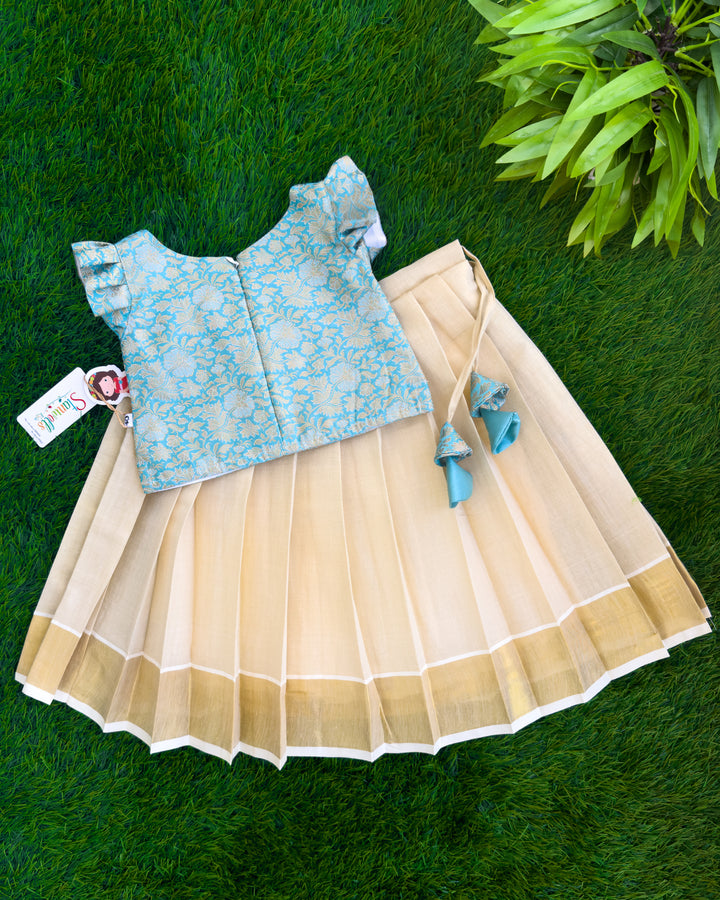 Traditional sky blue Onam special lehenga for baby girl 3 months to 7 years – Stanwells Kids