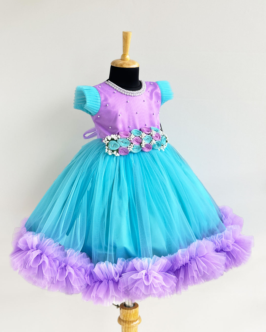 Sky Blue & Lavender Flower Gown Baby Girls Birthday Dress Stanwells Kids Sky Blue & Lavender Flower Gown Baby Girls Birthday Dress Stanwells Kids