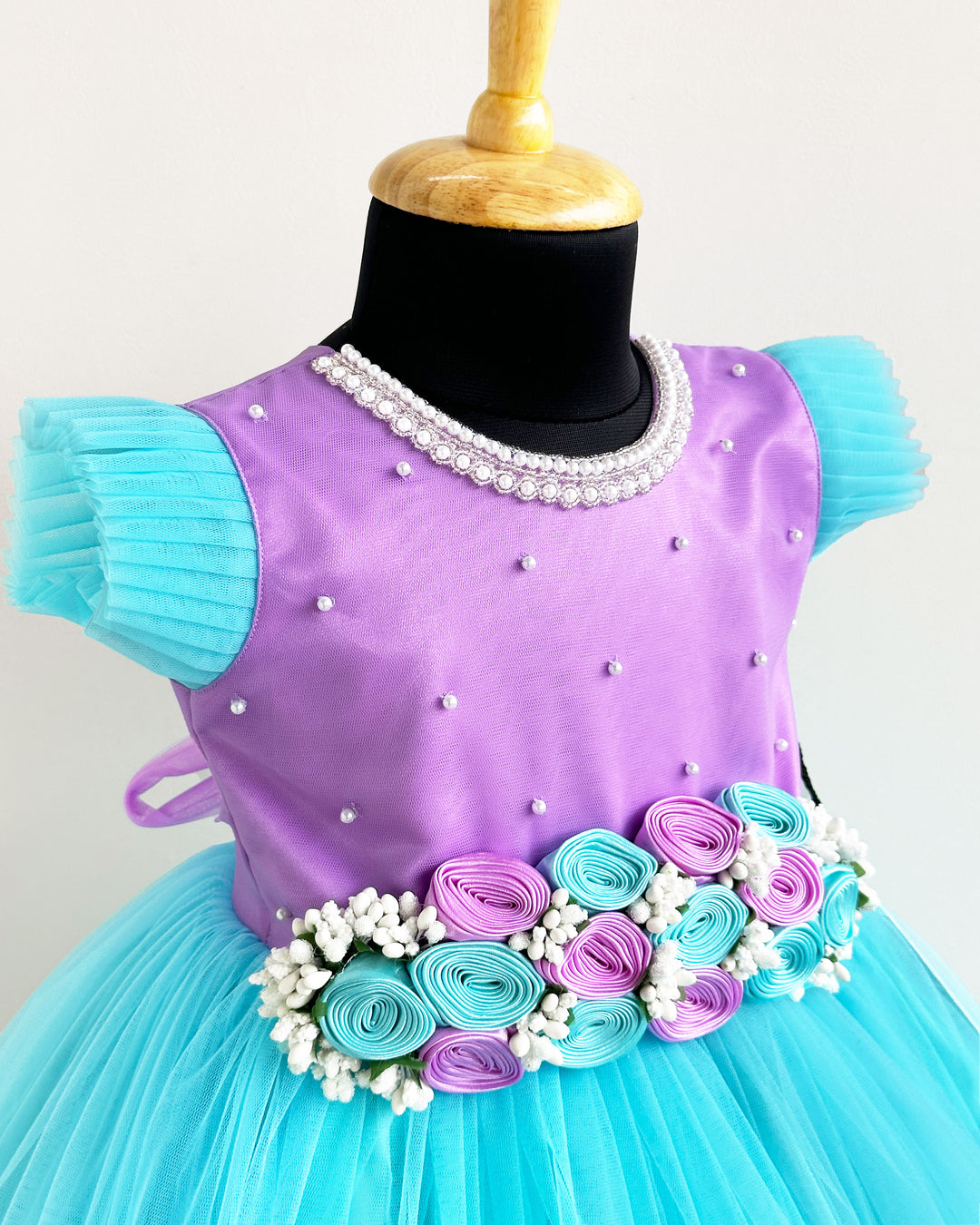 Sky blue lavender baby girls birthday dress, flower gown, designer full-length partywear, kids birthday outfit, Stanwells Kids