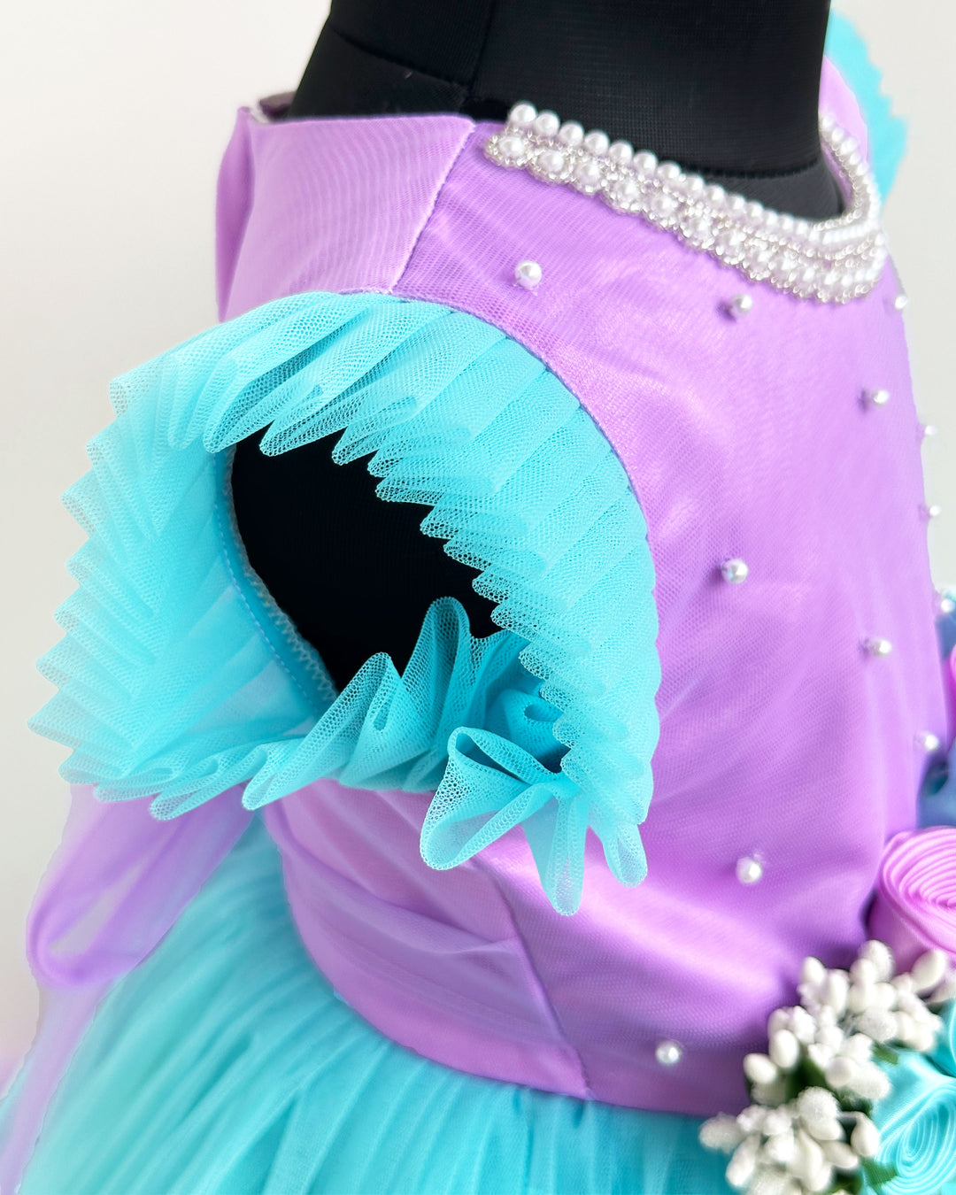 Sky blue lavender baby girls birthday dress, flower gown, designer full-length partywear, kids birthday outfit, Stanwells Kids
