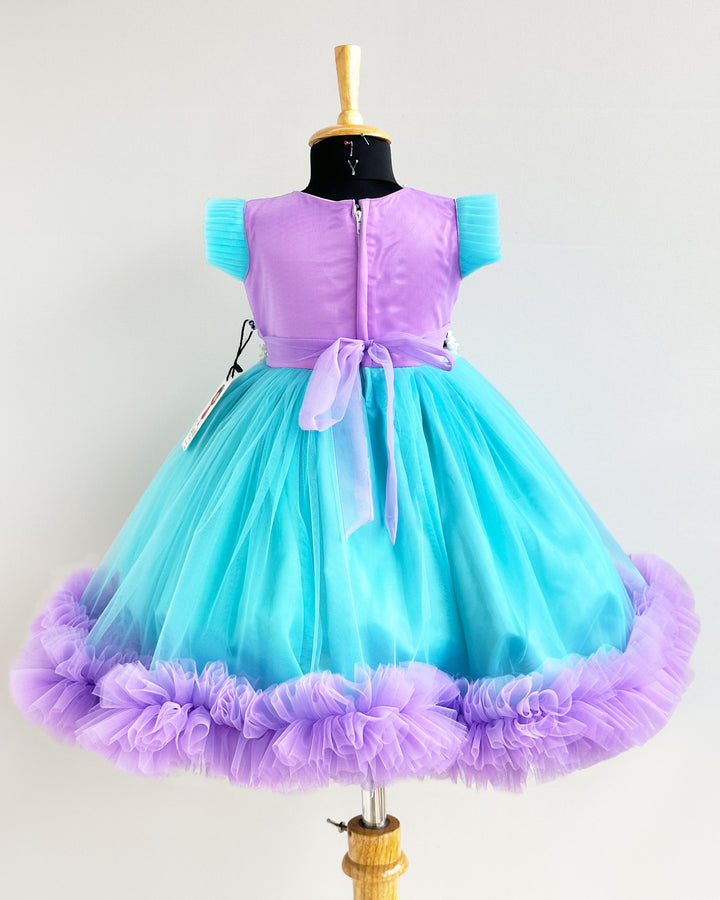 Sky blue lavender baby girls birthday dress, flower gown, designer full-length partywear, kids birthday outfit, Stanwells Kids