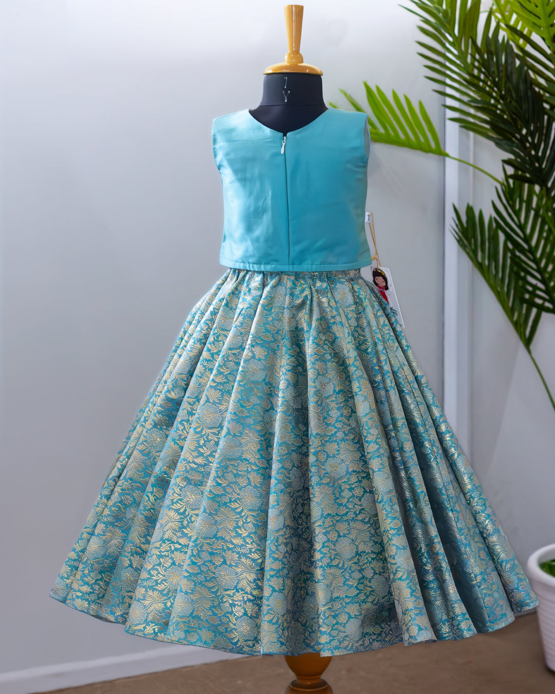 Traditional sky blue Banarasi brocade lehenga choli for girls 3 months to 7 years – Stanwells Kids