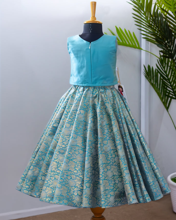 Traditional sky blue Banarasi brocade lehenga choli for girls 3 months to 7 years – Stanwells Kids