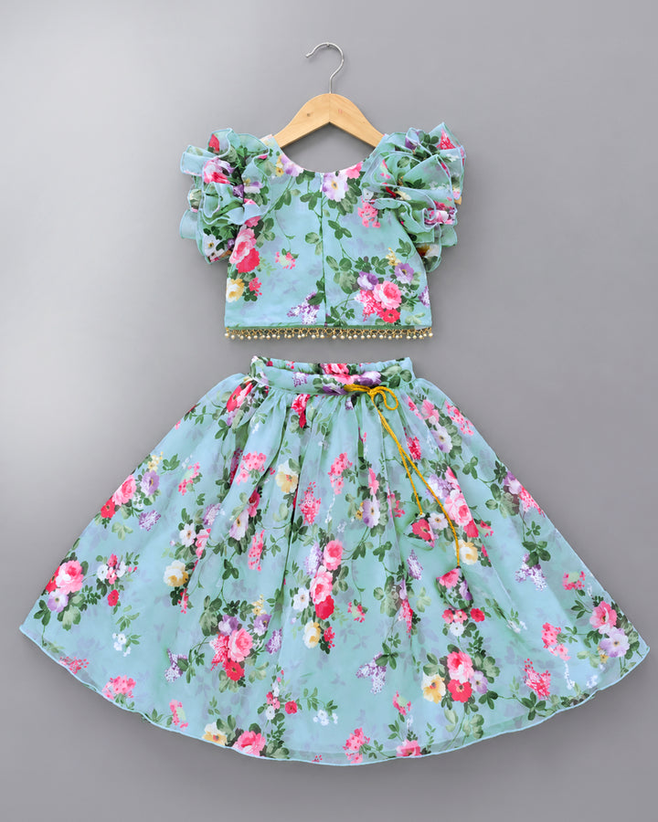 Sky Blue Lehenga with Pink Dupatta – Matching Set for Baby Girl – Stanwells Kids