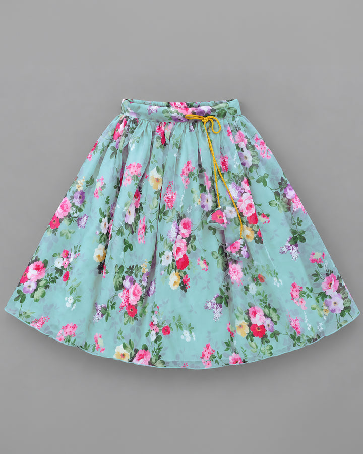 Sky Blue Chiffon Lehenga with Matching Blouse – Full Set View – Stanwells Kids