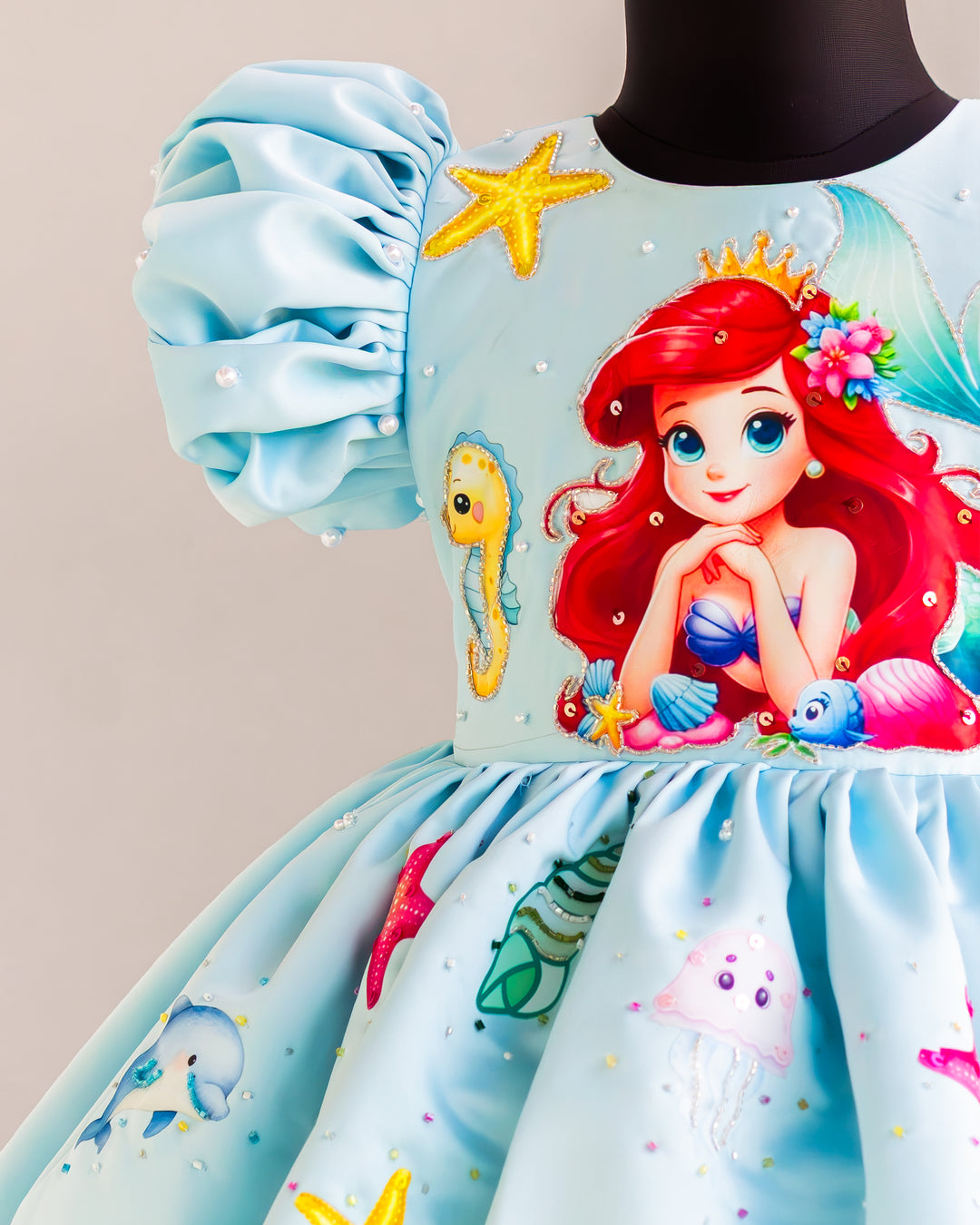 Premium sky blue satin mermaid frock layered skirt for baby girl – Stanwells Kids