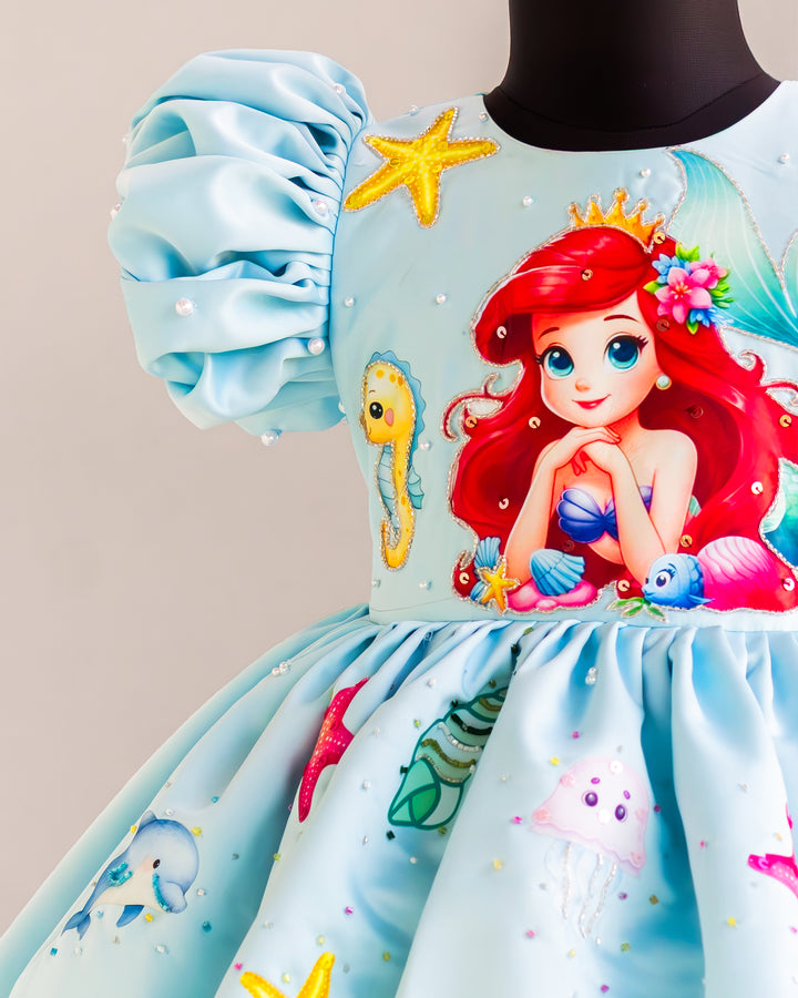 Premium sky blue satin mermaid frock layered skirt for baby girl – Stanwells Kids