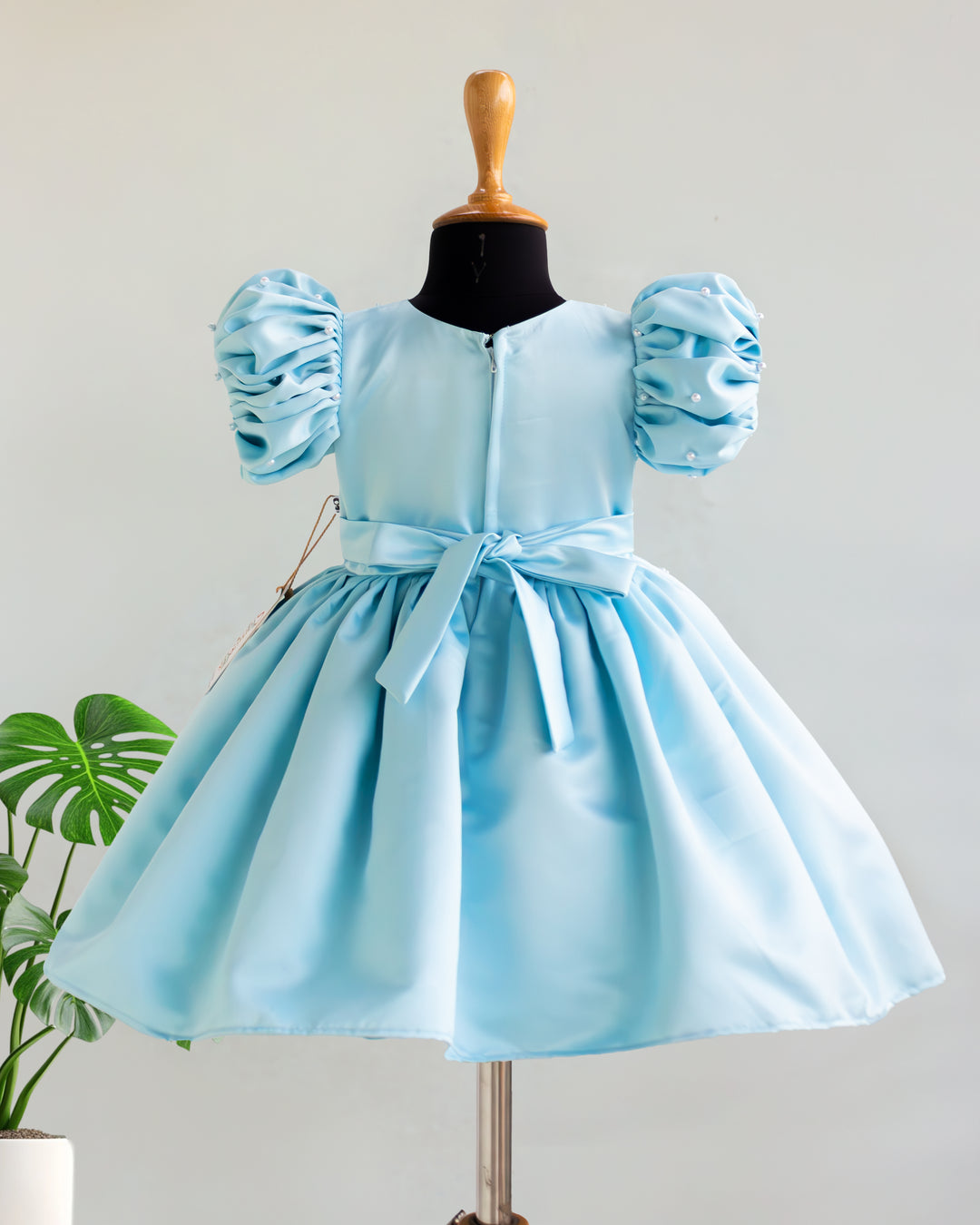 Sky blue mermaid handwork satin frock full look for baby girl – Stanwells Kids