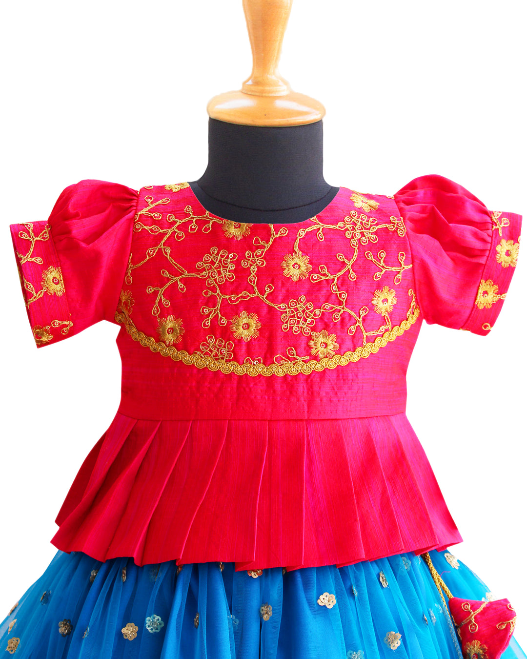 Sky Blue & Pink Combo Baby-Girl Readymade Sequins Embroidery South Indian Lehenga Choli