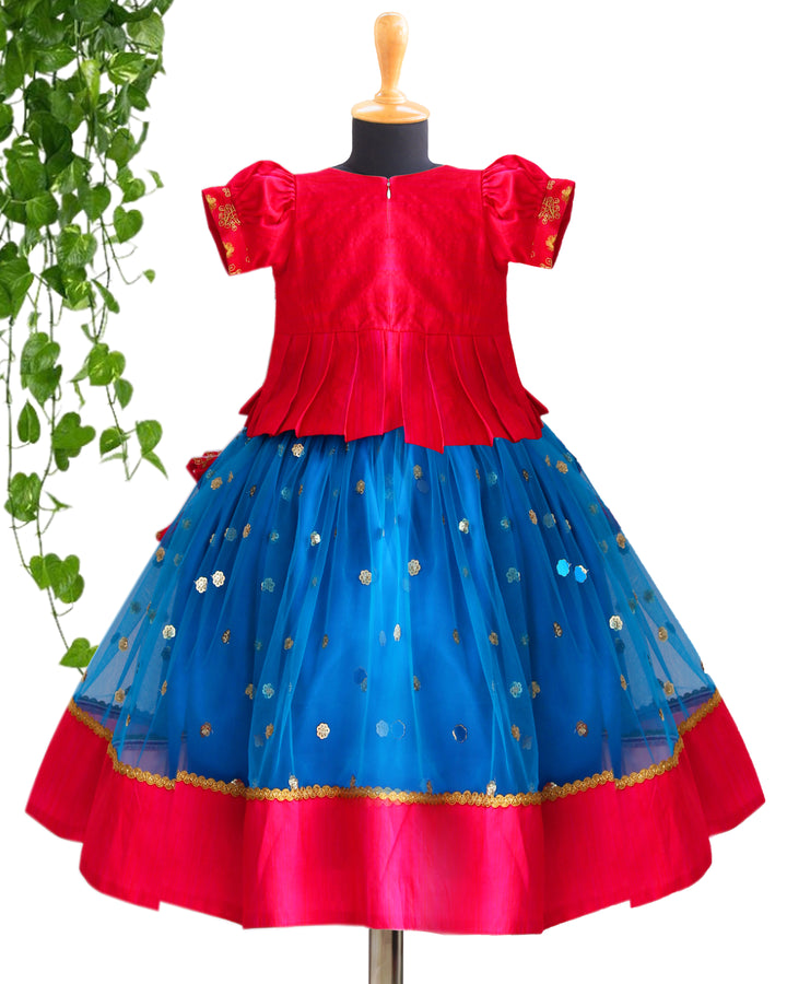 Sky Blue & Pink Combo Baby-Girl Readymade Sequins Embroidery South Indian Lehenga Choli