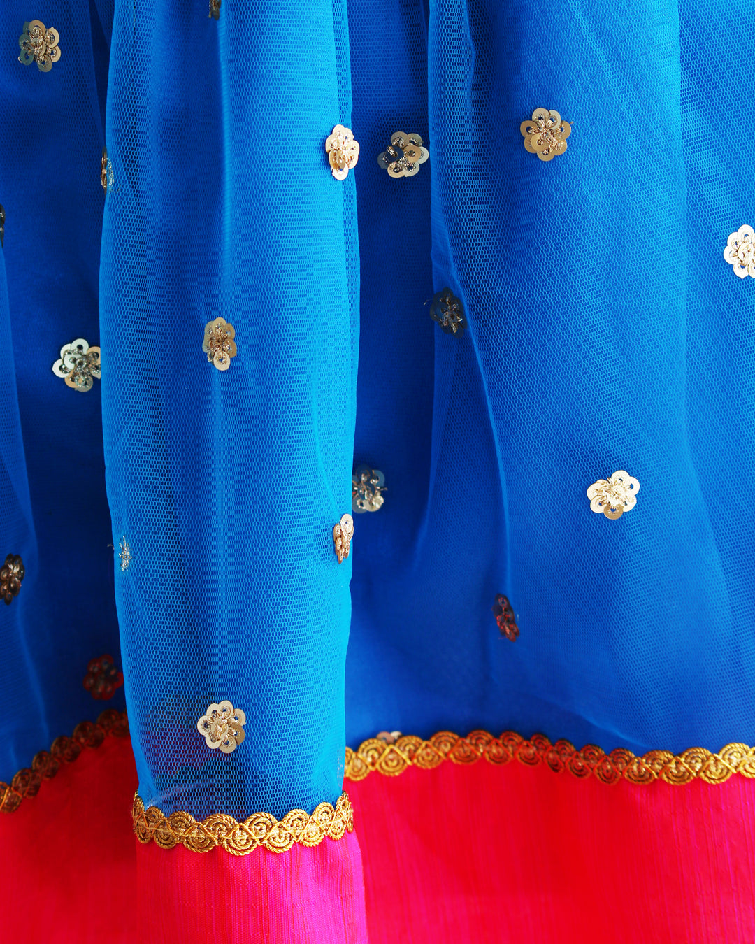 Sky Blue & Pink Combo Baby-Girl Readymade Sequins Embroidery South Indian Lehenga Choli