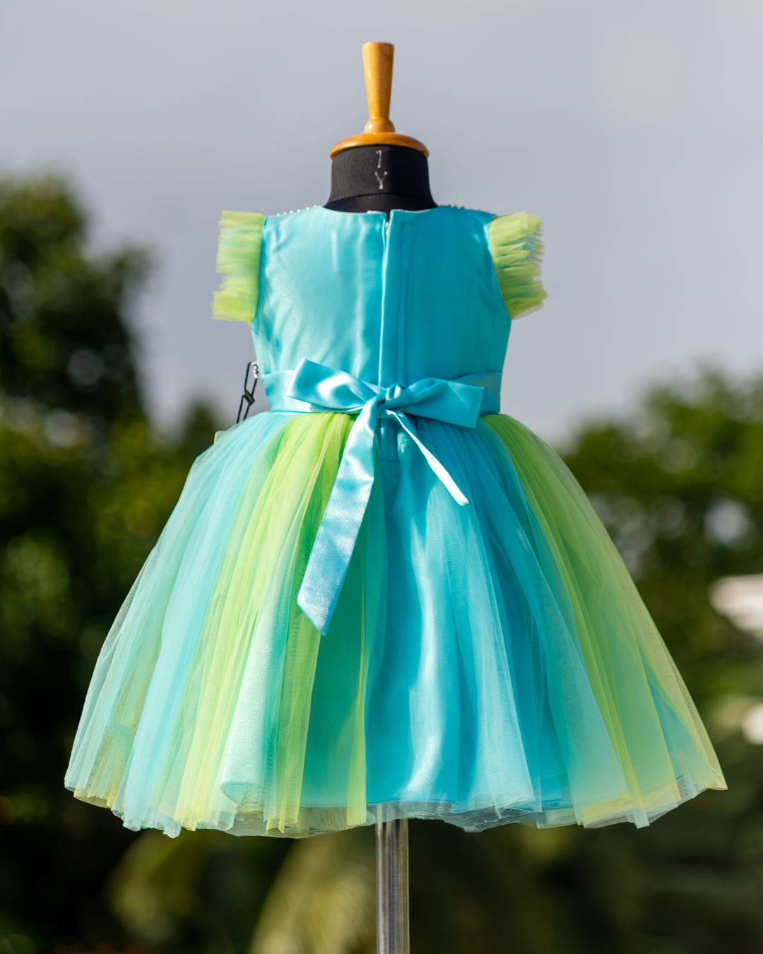 Sky blue pista green handwork layer frock full look for baby girl – Stanwells Kids