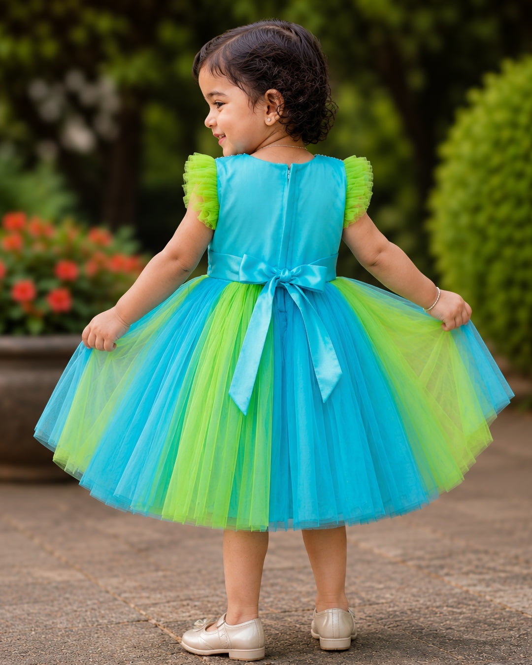 Sky blue pista green handwork layer frock full look for baby girl – Stanwells Kids