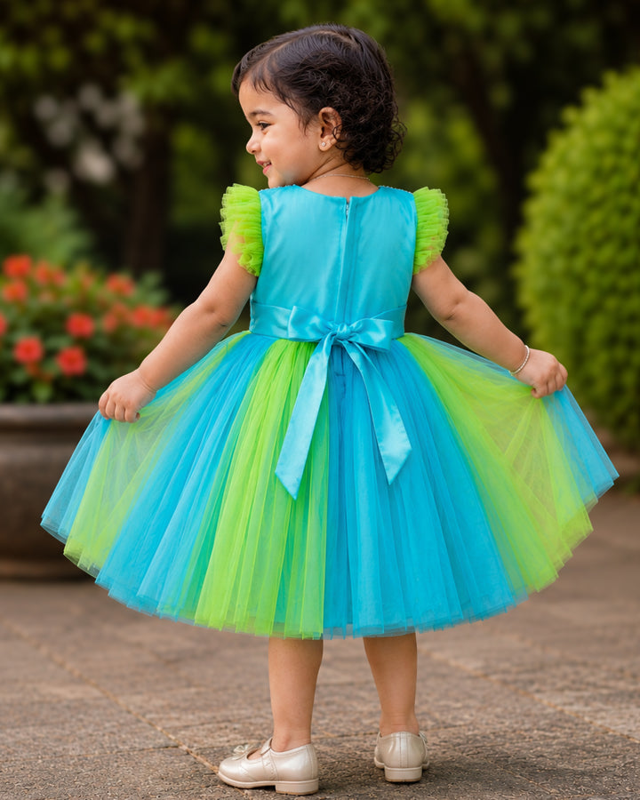 Sky blue pista green handwork layer frock full look for baby girl – Stanwells Kids