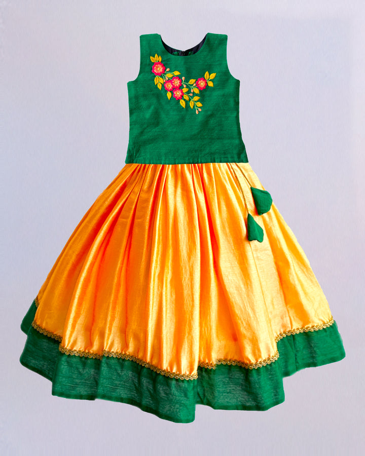 mango yellow green combo kids silk lehenga choli 