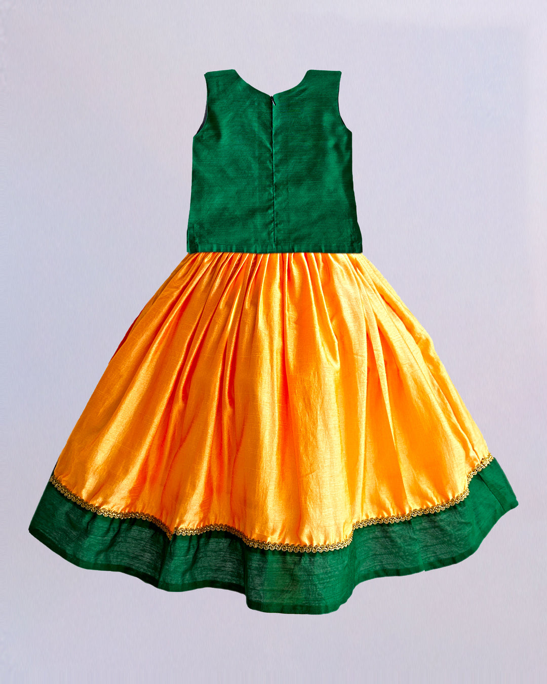 mango yellow green combo kids silk lehenga choli 