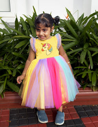 Multi Shade Rainbow Colour Unicorn Theme Party wear Frock