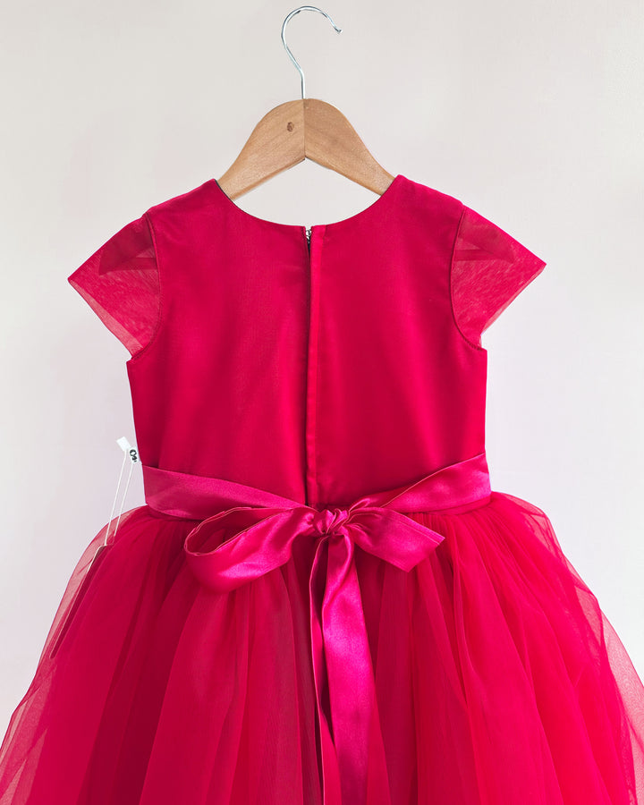 "Ruby Red Shade Baby Girls Birthday Dress with Handwork Embroidery"