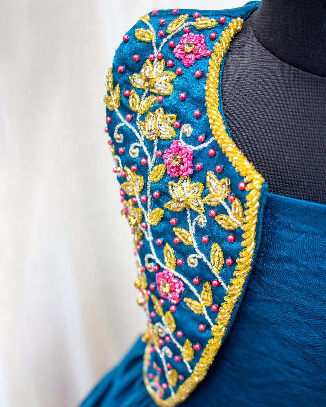 Teal blue ethnic gown for baby girls, handwork jacket partywear, premium birthday dress, Stanwells Kids