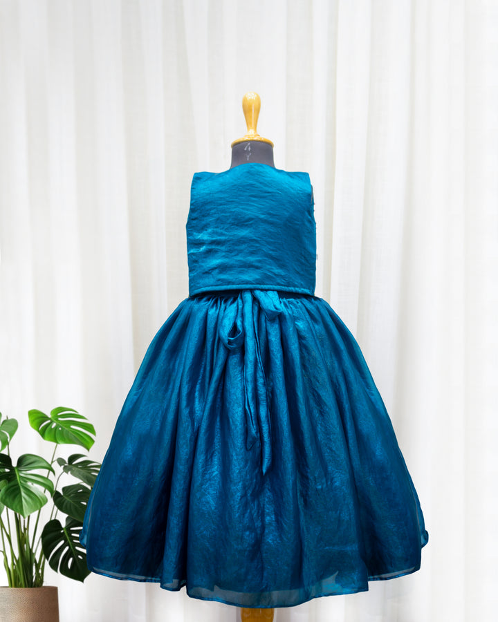 Teal blue ethnic gown for baby girls, handwork jacket partywear, premium birthday dress, Stanwells Kids