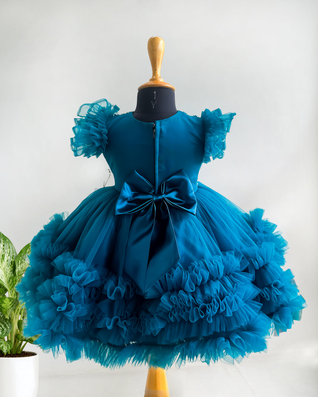 Teal blue Peter Pan collar birthday frock full look – Stanwells Kids