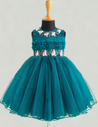 Teal Blue Flower Handwork Pleated Frock for Baby Girl – Stanwells Kids