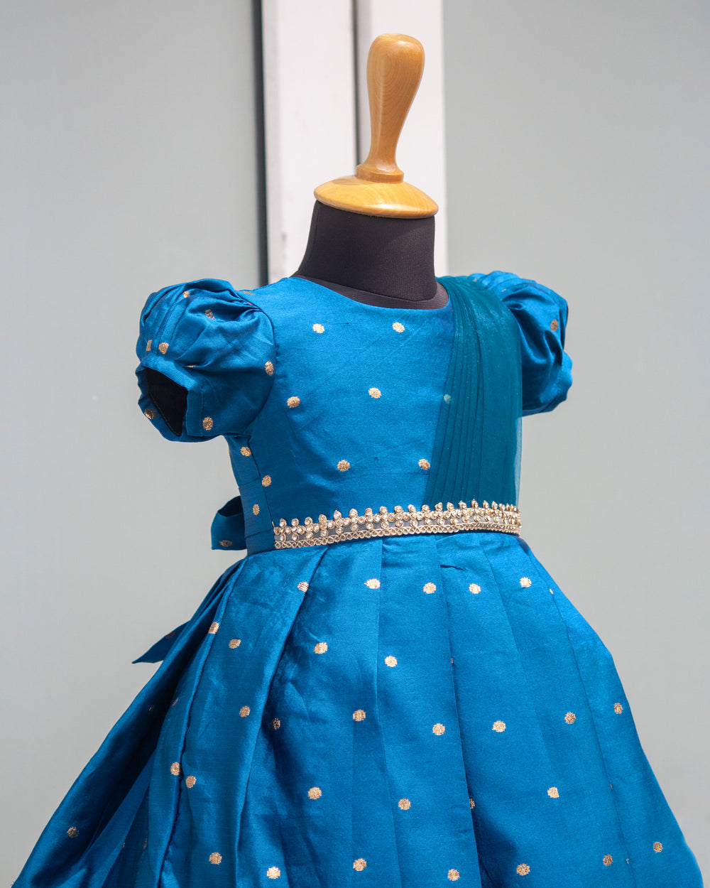 Teal blue silk frock, baby girls birthday dress, ethnic party wear, festive frock, butti design frock