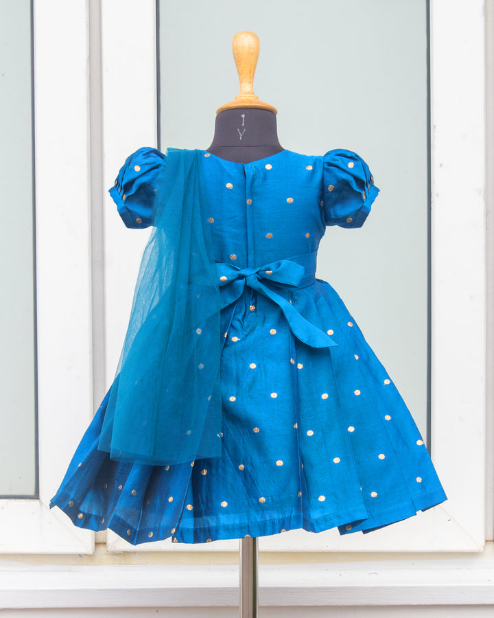 Teal blue silk frock, baby girls birthday dress, ethnic party wear, festive frock, butti design frock