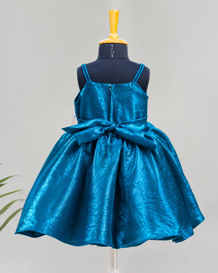 Teal blue velvet organza strap sleeve frock full look for baby girl – Stanwells Kids