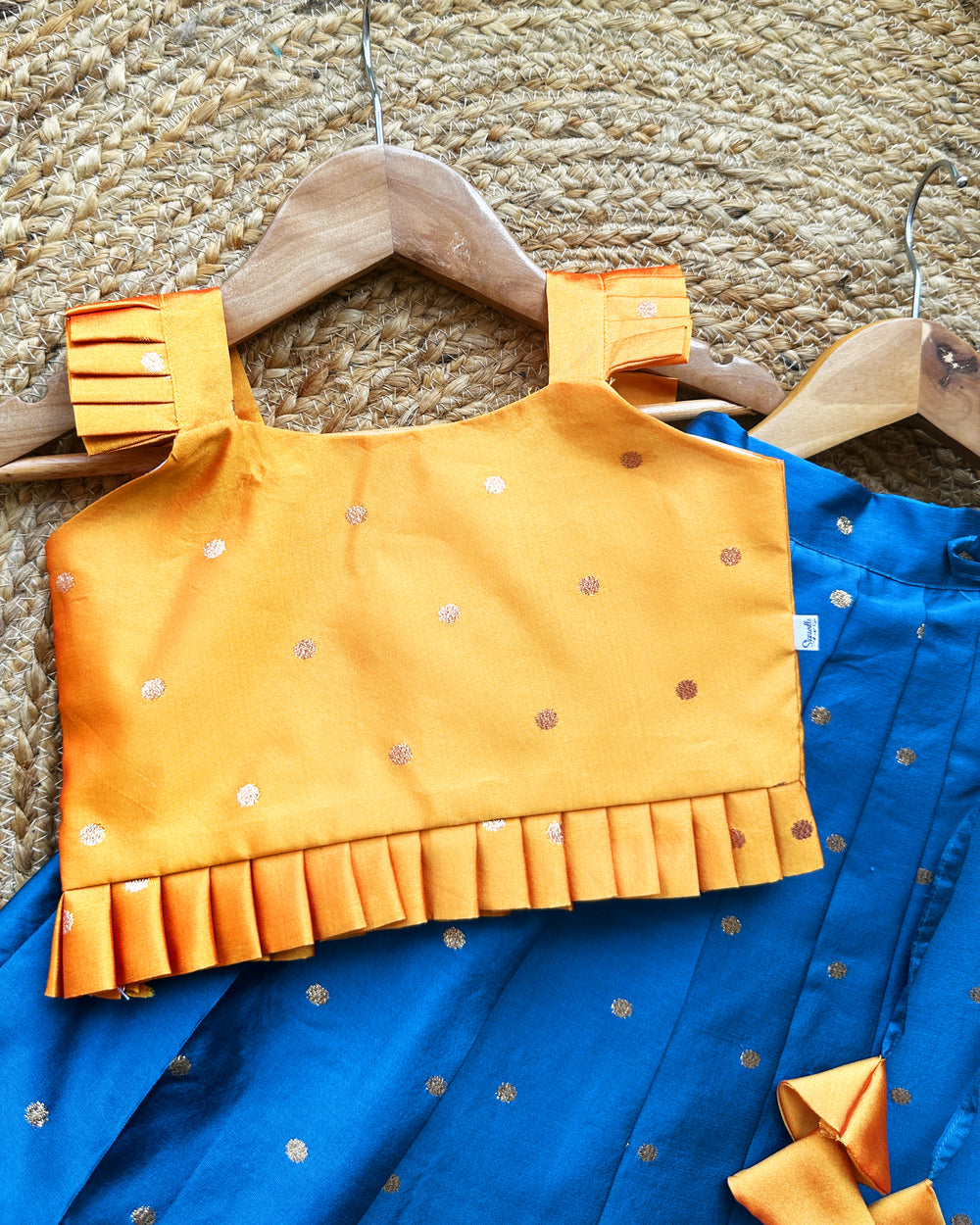 Mango yellow teal blue silk baby girls birthday dress, butti lehenga choli, traditional kids wear, festive baby girl outfit