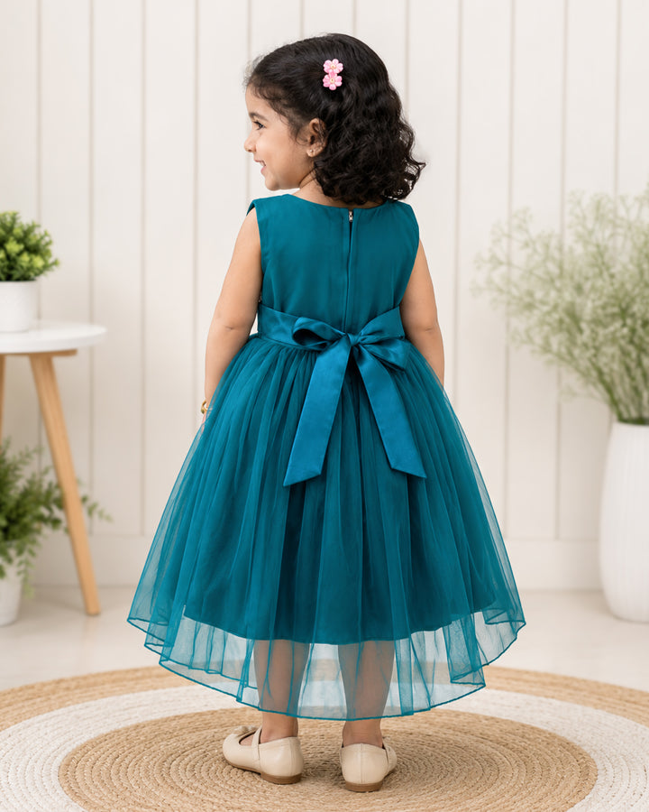 Teal blue handwork up and down detachable tail partywear frock for baby girl – Stanwells Kids