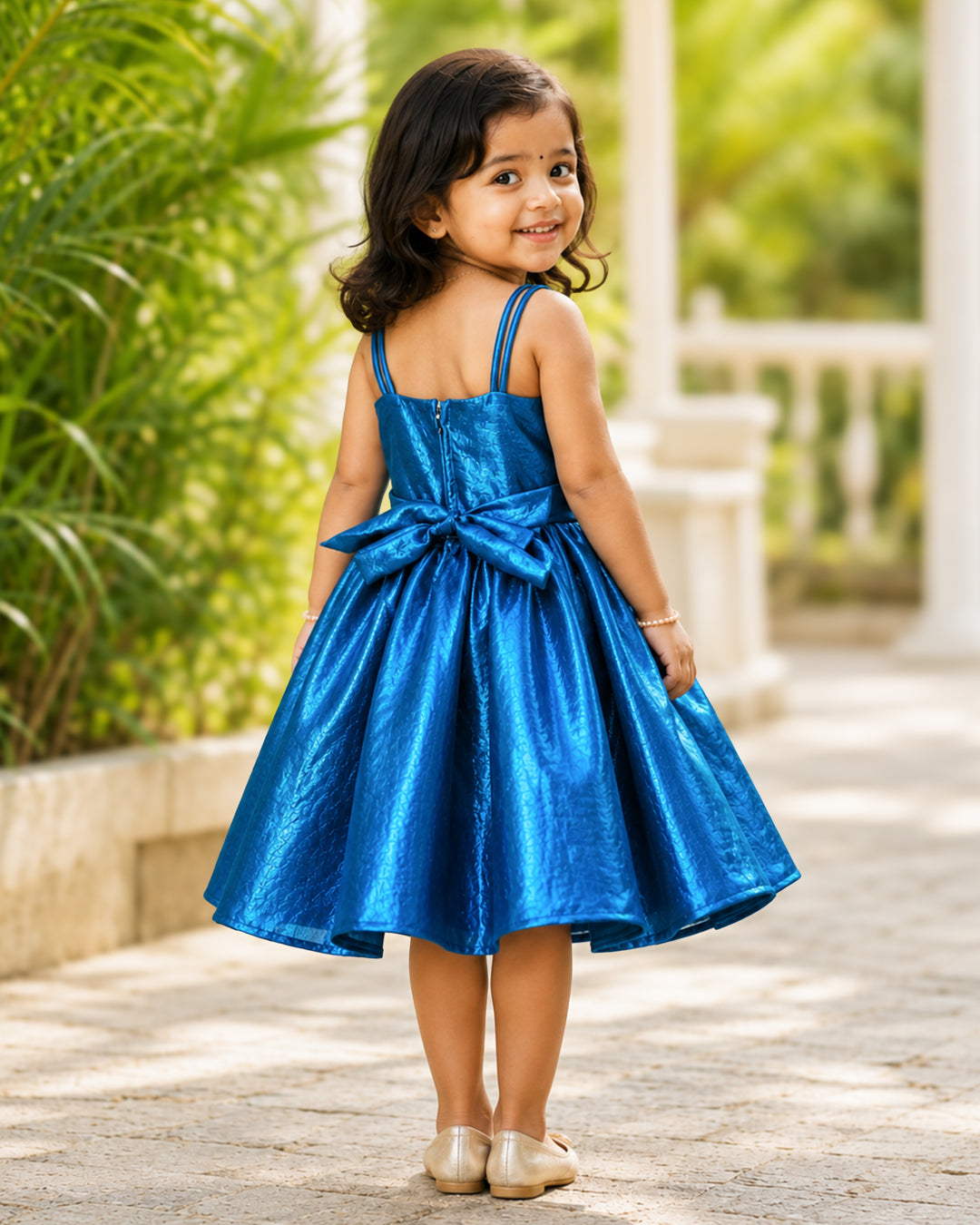 Teal blue velvet organza strap sleeve frock full look for baby girl – Stanwells Kids