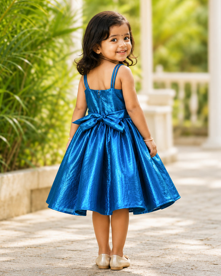 Teal blue velvet organza strap sleeve frock full look for baby girl – Stanwells Kids