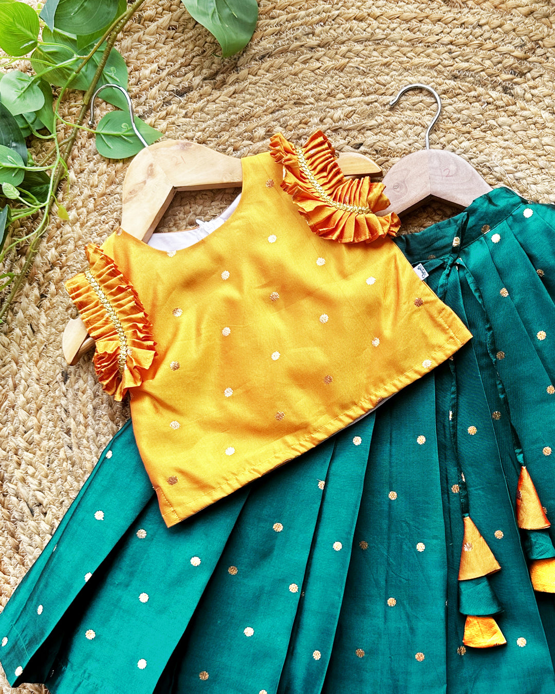 baby girls turquoise green mango yellow silk birthday dress lehenga choli traditional ethnic outfit festive wear
