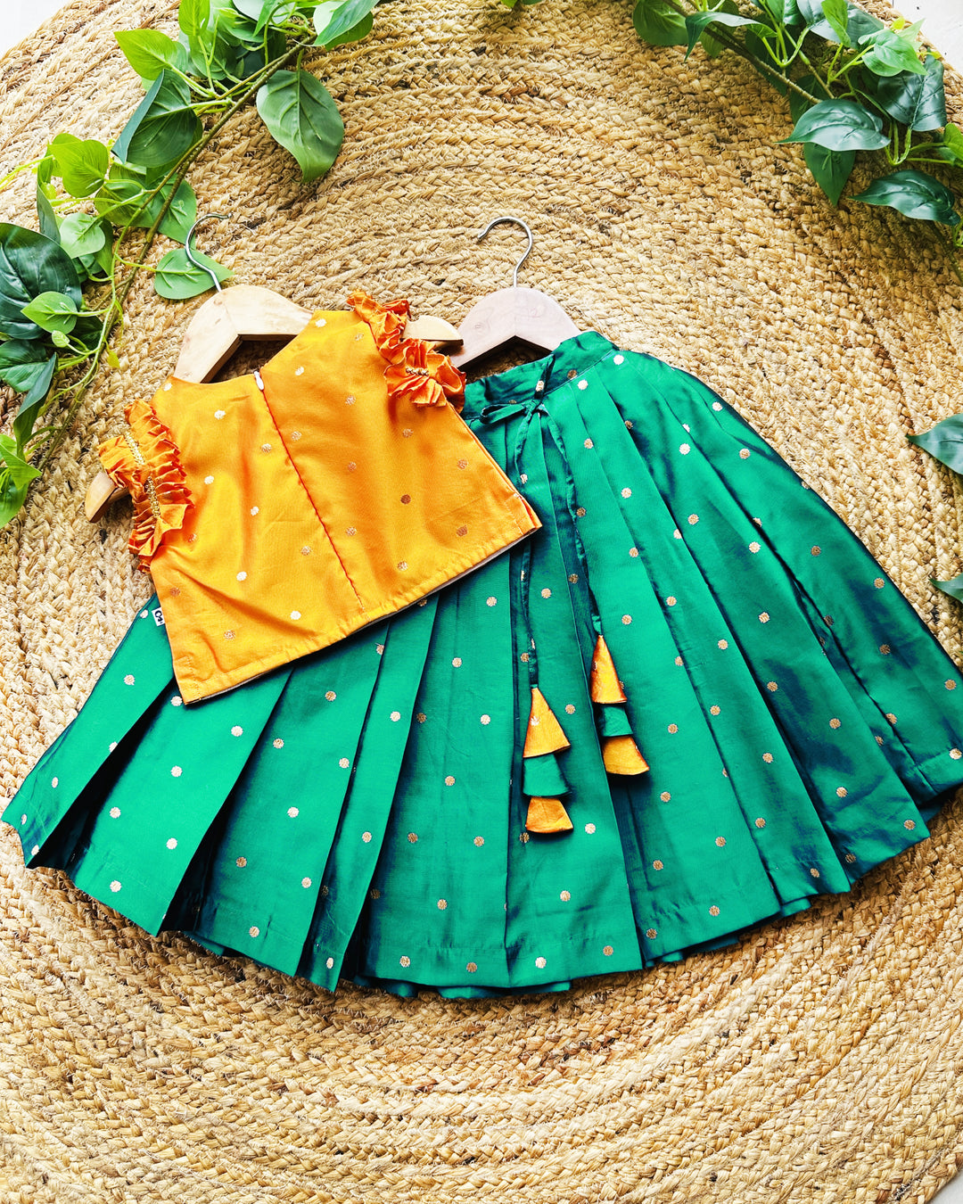 Turquoise green mango yellow silk baby girls birthday dress, traditional lehenga choli, festive kids wear, ethnic baby girl outfit