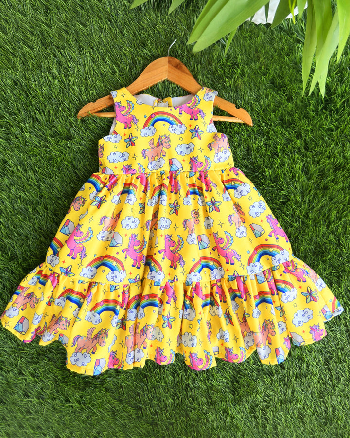 Unicorn printed baby girl's rayon frock