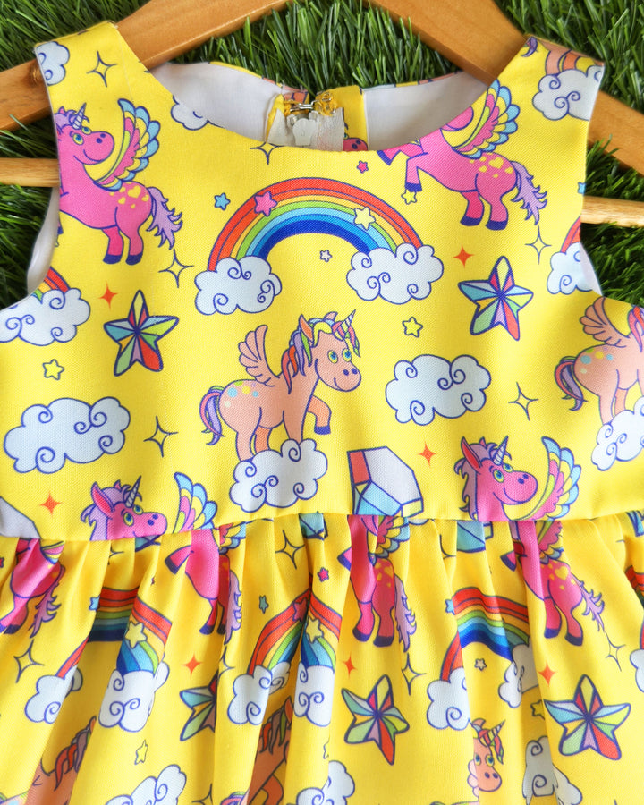 Unicorn printed baby girl's rayon frock