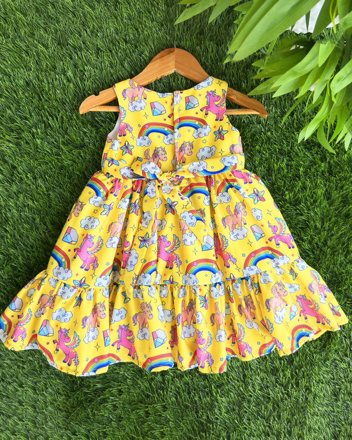 Unicorn Printed Baby Girls Casual Rayon Frock