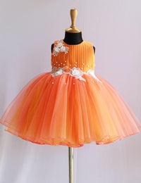 Coral Yellow Dual Shade Flower Birthday Frock for Baby Girl – Stanwells Kids