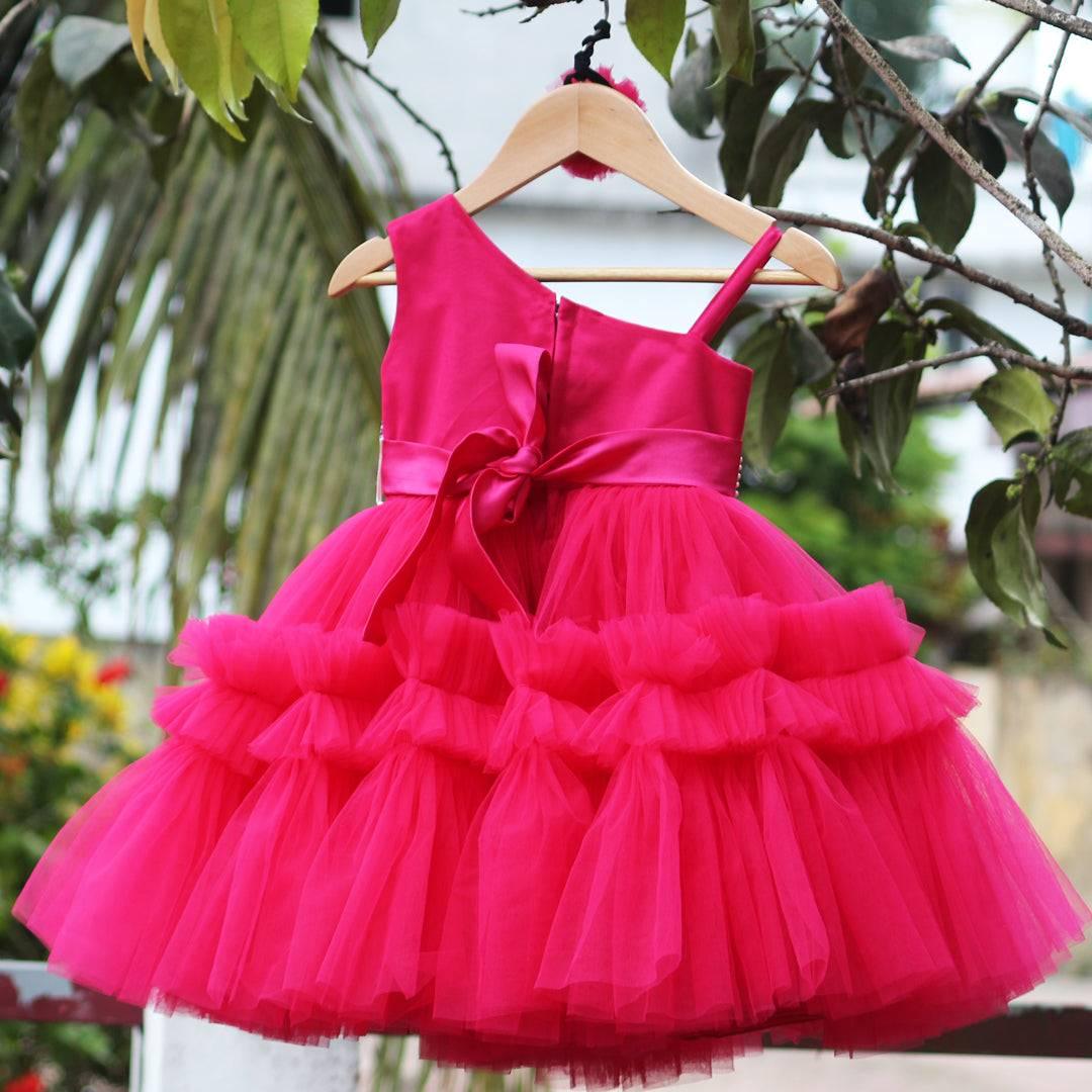 Ranypink Shade Pleated Handworked Ruffled Frock
Material:  Ranypink Shade Pleated Ruffled Frock is made with mono net with layered and ruffles on the end portion. Yoke portion is designed with pleated pattern and