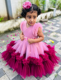 Dust Pink Grapevine Combo Ruffles Handwork Birthday Frock for Baby Girl – Stanwells Kids